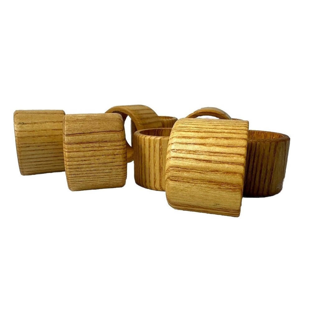 Wooden Oak Napkin Rings Holders Cabin/Farmhouse/Rustic~Style Vtg Set 10 Natural